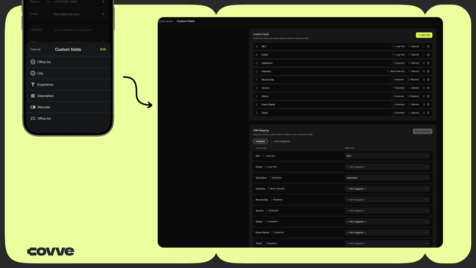 Covve Custom Fields with HubSpot Mapping