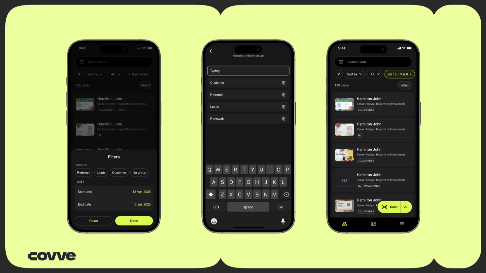 Covve Custom Groups and Filters
